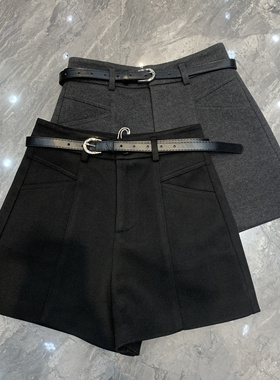 芊编依格9088毛呢西装短裤女冬高腰a字阔腿裤显瘦休闲裤百搭靴裤