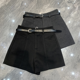 百搭靴裤 芊编依格9088毛呢西装 显瘦休闲裤 女冬高腰a字阔腿裤 短裤