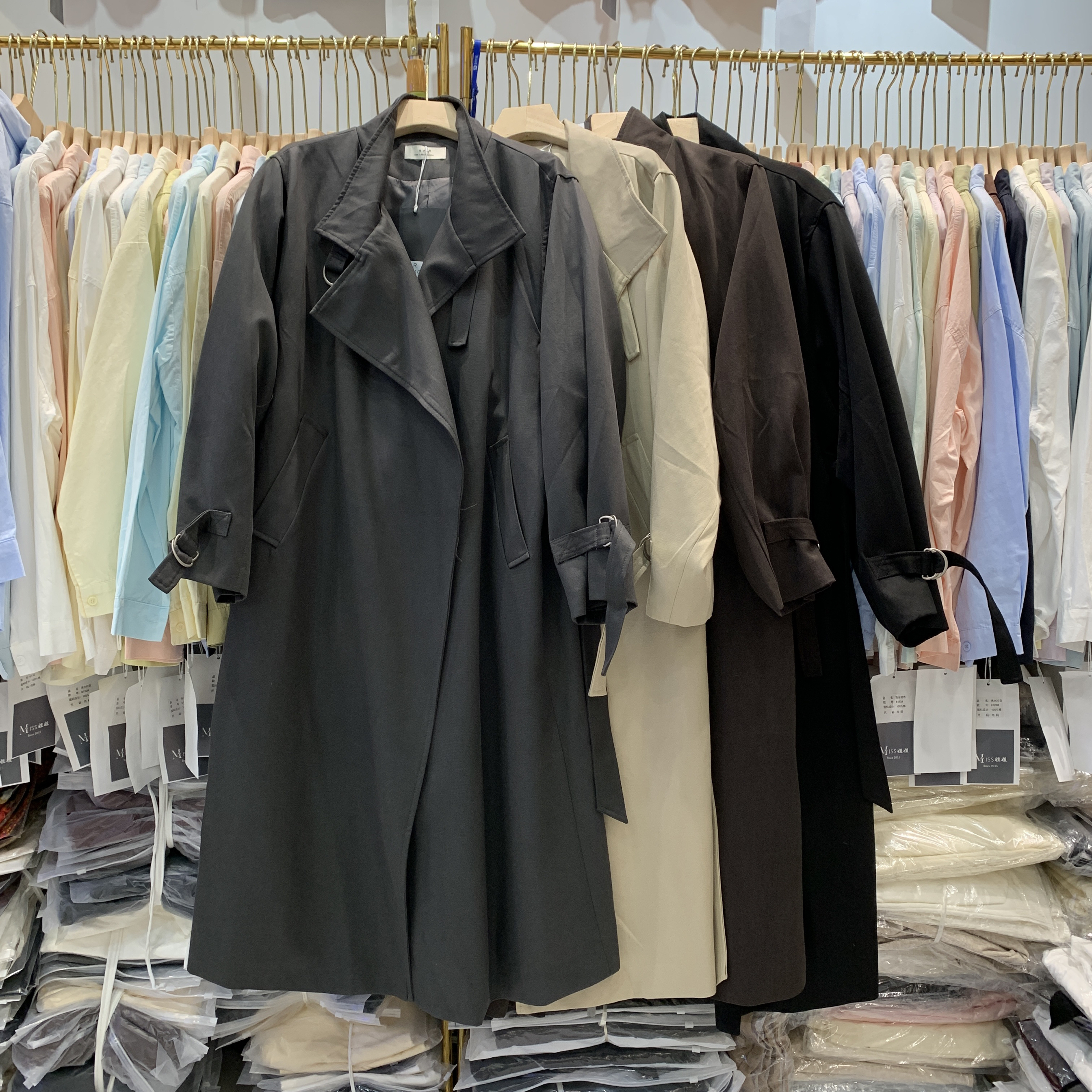 HYR韩艺人2410秋款长款风衣外套高级感气质韩版宽松休闲立领大衣