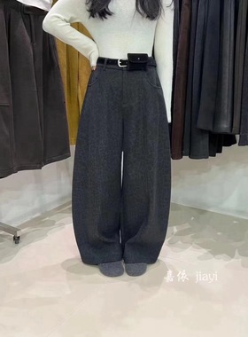 JY嘉依6269高腰豹纹阔腿休闲裤女2025冬季新款显瘦弯刀裤直筒长裤