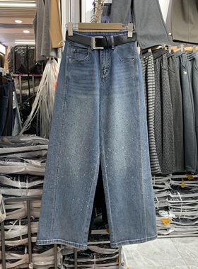 零七零九97016弯刀裤满天星烫钻牛仔裤2026春宽松阔腿裤显瘦长裤