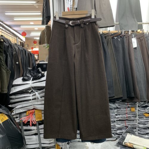 梦佳瑶8938冬款高腰显瘦加绒加厚小个子直筒休闲裤女九分弯刀裤女