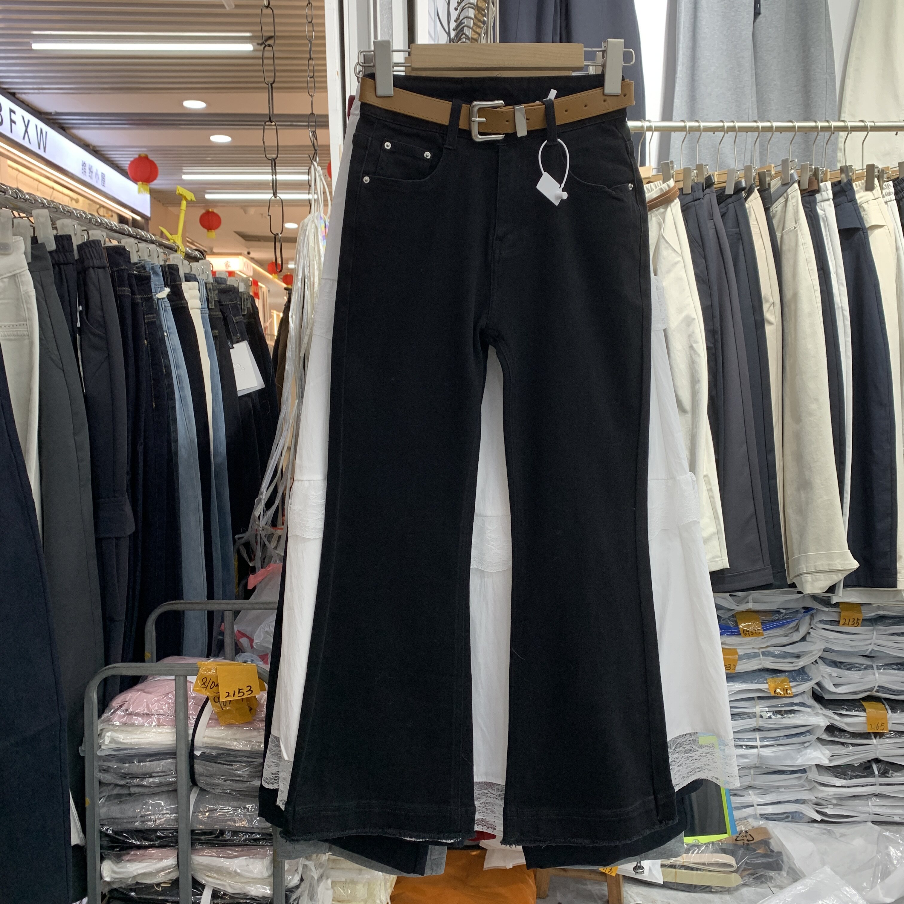 梦佳瑶2165欧货2016春款弹力显瘦九分小个子高腰毛边牛仔喇叭裤女