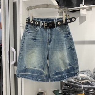 中裤 春夏高腰宽松显瘦直筒休闲短裤 阔腿裤 恒木子2138五分牛仔短裤