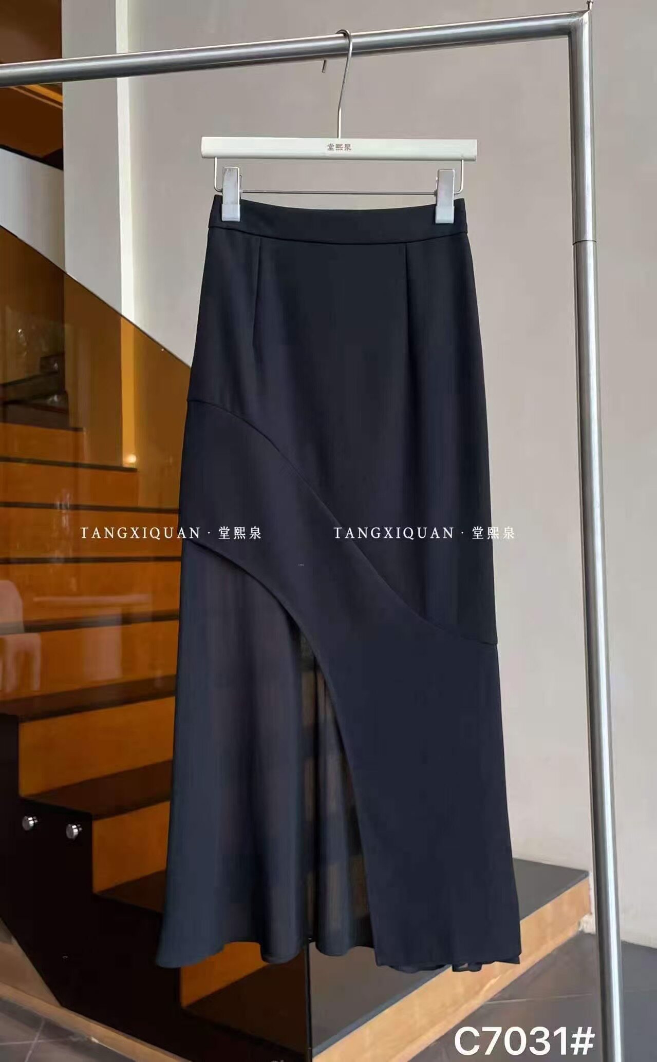 堂熙泉C7031黑色半身鱼尾裙女2026夏季高腰拼接网纱显瘦包臀裙子