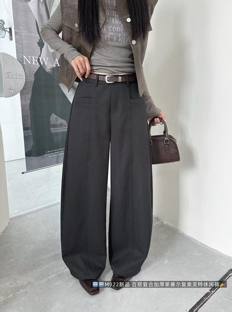 韩佰莉M922欧货高腰阔腿裤女26秋款老钱休闲裤显瘦加厚直筒长裤女