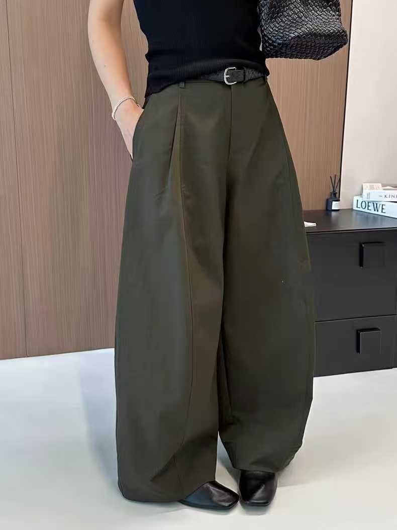 泓洛菲8876高腰休闲卷边直筒弯刀裤女秋款小个子显瘦阔腿气球长裤