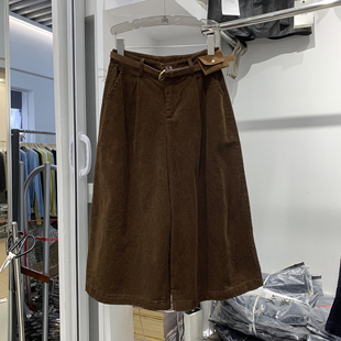 偶数零9852秋季新高腰显瘦灯芯绒休闲裤女小个子直筒阔腿七八分裤