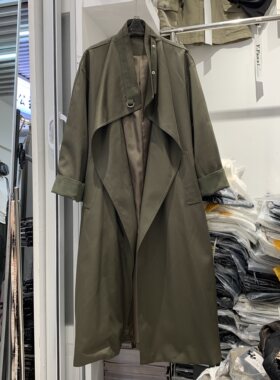 HYR韩艺人26118秋款气质范儿莱赛尔棉风衣撞色绑带收腰长款外套潮