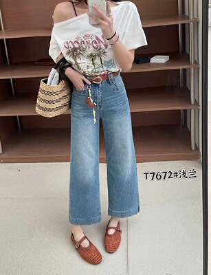 卡D7705欧货2026春夏新品韩版显瘦高腰弹力小个子九分直筒牛仔裤