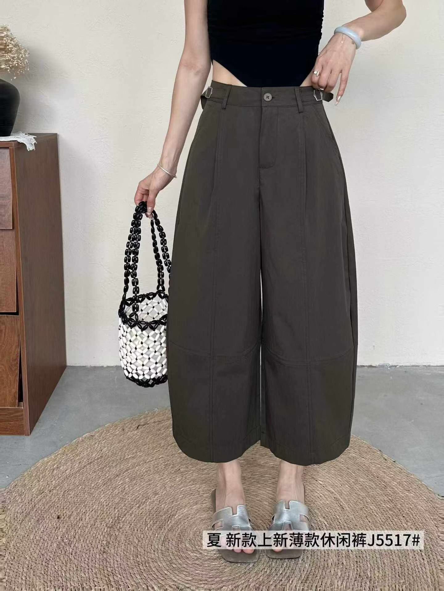 韩佰莉5517八分气球裤女夏轻薄高腰显瘦设计感立体剪裁休闲阔腿裤