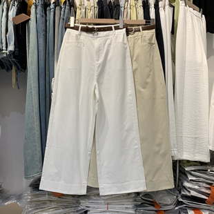 YOUYOU优优26603春夏高腰显瘦百搭洗水棉九分休闲裤 女 阔腿直筒裤