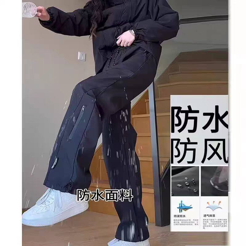 美式硬壳防水春秋冲锋裤男女加绒伞兵工装裤子直筒户外徒步登山裤