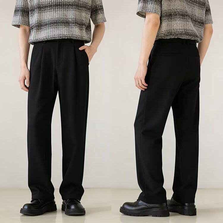 美式复古垂坠感西裤男cleanfit宽松休闲裤高级拖地感直筒阔腿裤子