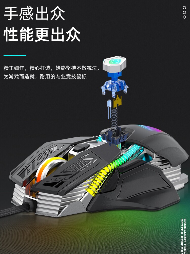 V5 기계식 마우스 유선 압력 건 금속 가중 E-스포츠 게임용 마우스 데스크탑 노트북 범용 USB 포트
