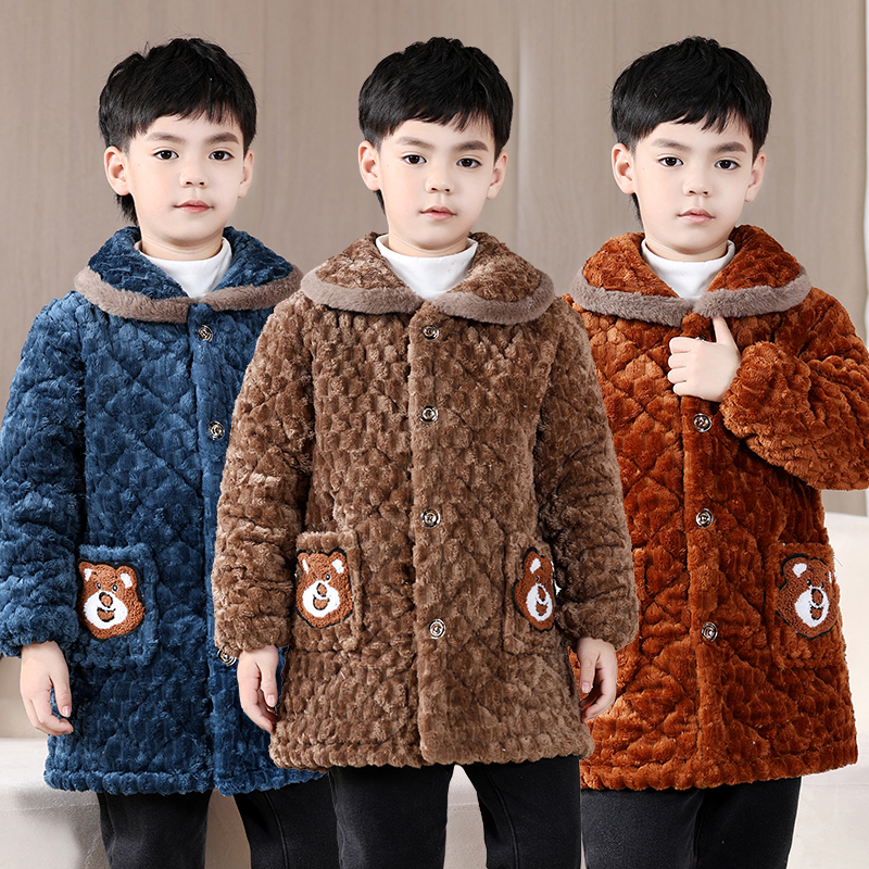 加绒加厚保暖舒适新款儿童冬季罩衣大码男童外穿防护衣棉袄棉衣