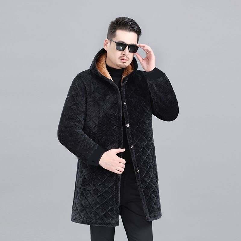 中老年加绒加厚纯色棉服