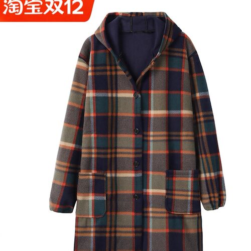 中老年妈妈装50-60格子连帽
