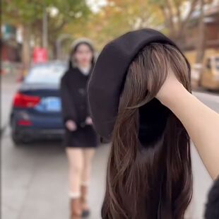 假发帽子一体女款秋冬长发新款仿真发全头套女贝雷帽子时尚帽长发