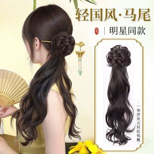 新中式发包侧边马尾抓夹假发女新国风蓬松自然古风汉服旗袍侧马尾