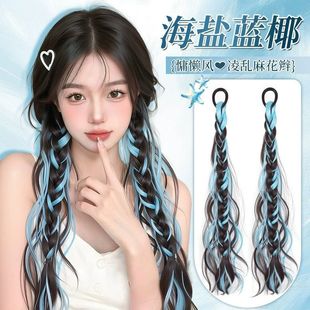 假发辫子马尾女凌乱双麻花辫编发网红挑染彩色辣妹抽丝拳击假发辫