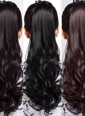 梨花卷马尾仿真发女长发抓夹大波浪自然网红绑带式长卷发假发马尾