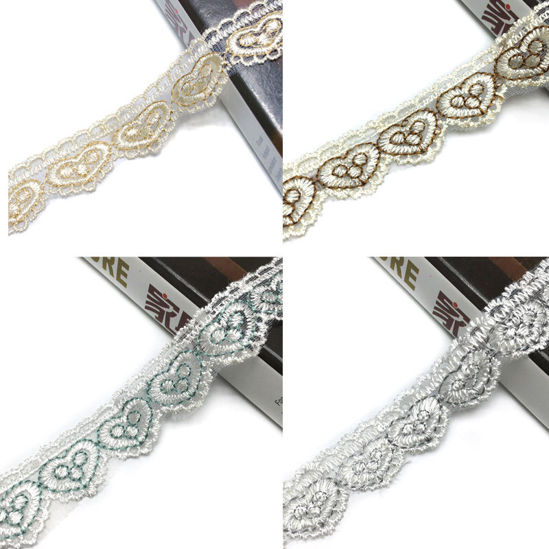 窗帘布沙发包边椅套桌布花边车套床罩DIY装饰网纱刺绣蕾丝边爱心