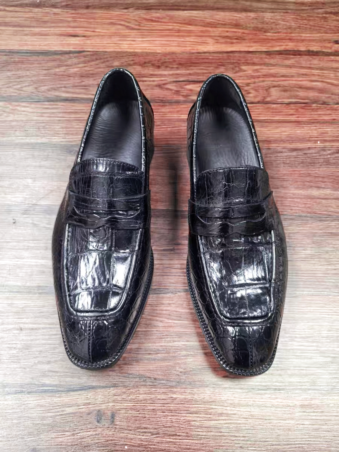 进口亮面鳄鱼皮一脚蹬商务休闲皮鞋英伦风男鞋时尚耐磨琴底乐福鞋