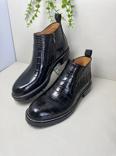 固特异工艺鳄鱼皮切尔西靴男真皮侧拉短靴英伦风马丁靴稀有皮男靴