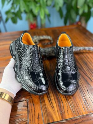尼罗鳄鱼皮老爹鞋男大竹节纹鳄鱼肚皮气垫鞋轻奢运动鞋潮流百搭鞋