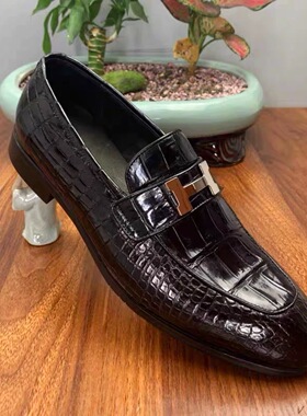 手作鳄鱼皮乐福鞋高端商务休闲鞋男士真皮一脚蹬懒人休闲手工皮鞋