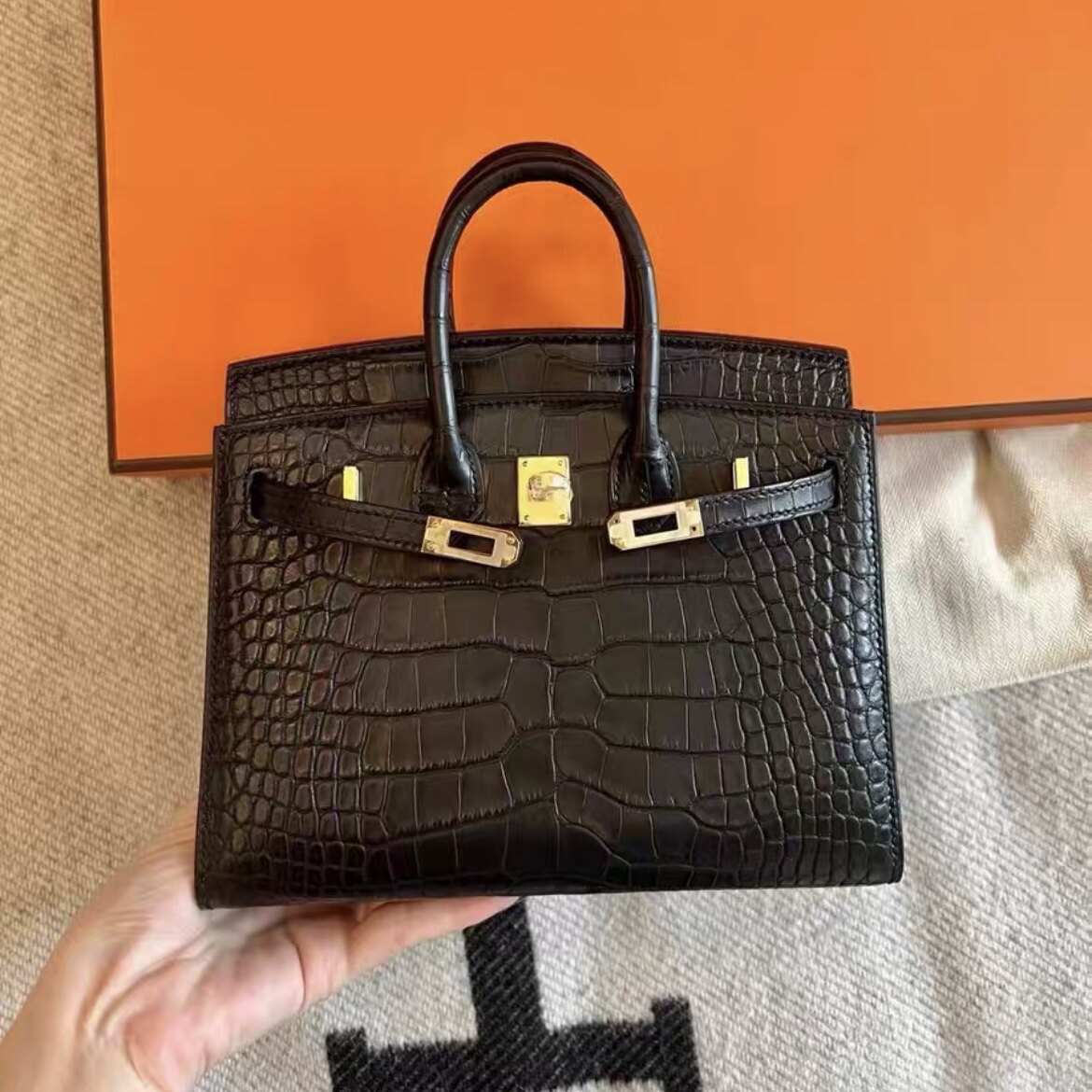 鳄鱼皮铂金包20cm女包时尚休闲轻奢手提单肩女士包包轻奢斜挎包