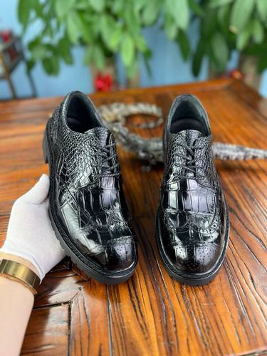 固特异保真鳄鱼皮德比男鞋牛皮雕花布洛克拼稀有皮V底真皮底男鞋