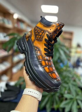 进口鳄鱼皮马丁靴手工擦色轻奢时尚稀有皮高帮鞋真皮户外靴工装靴