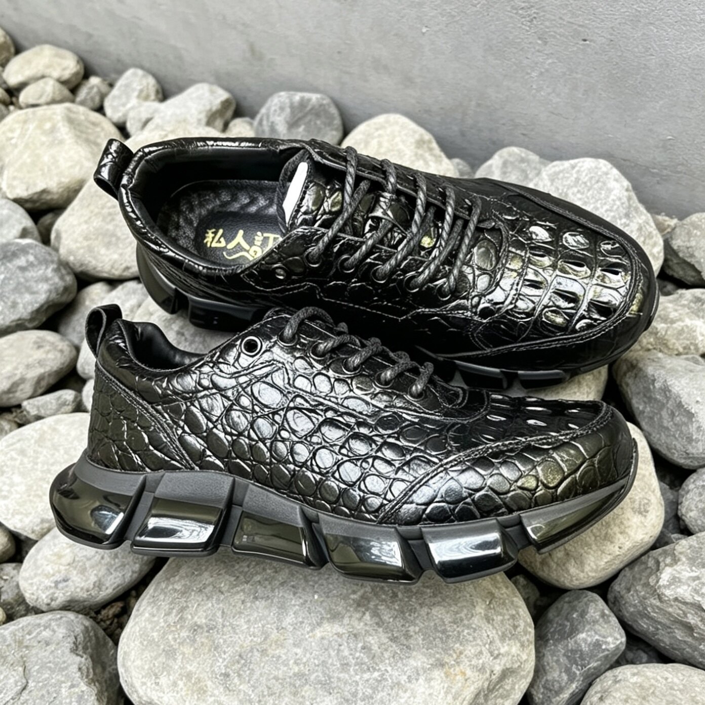 【尾单】鳄鱼皮气垫慢跑鞋保真鳄鱼背骨男士稀有皮厚底轻盈运动鞋