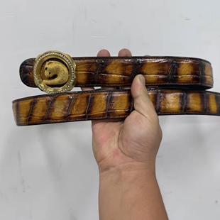 古法擦色进口尼罗鳄鱼皮腰带精雕铜扣稀有腹皮无拼接复古男士腰带