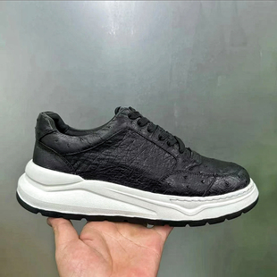 鸵鸟皮饼干鞋男士真皮厚底增高溶解鞋轻奢运动鞋轻盈舒适休闲男鞋