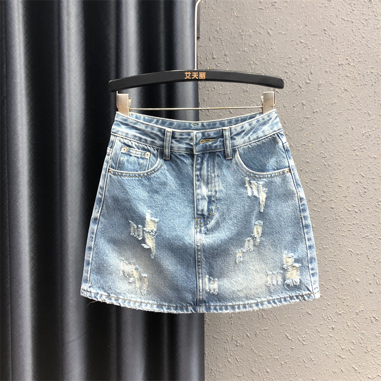 韩版破洞牛仔半身裙女2025夏季新款时尚风百搭高腰显瘦包臀裙短裙