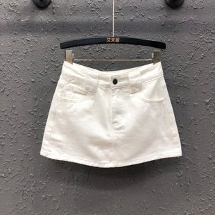 百搭a字包臀裙 显瘦修身 韩版 水洗白色高腰牛仔半身短裙女减龄时尚