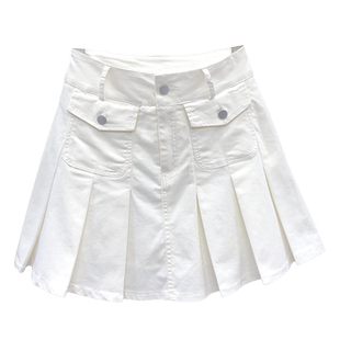 白色牛仔半身裙女2025春夏新品网红气质百搭百褶裙显瘦a字短裙潮