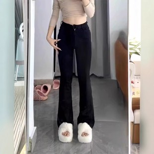 潮 春秋装 黑色微喇牛仔裤 女生梨形身材高腰显瘦百搭遮胯弹力喇叭裤