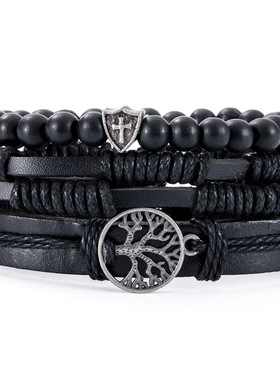 新款热销欧美复古编织手链和平树麻绳编织手绳多层皮质手串