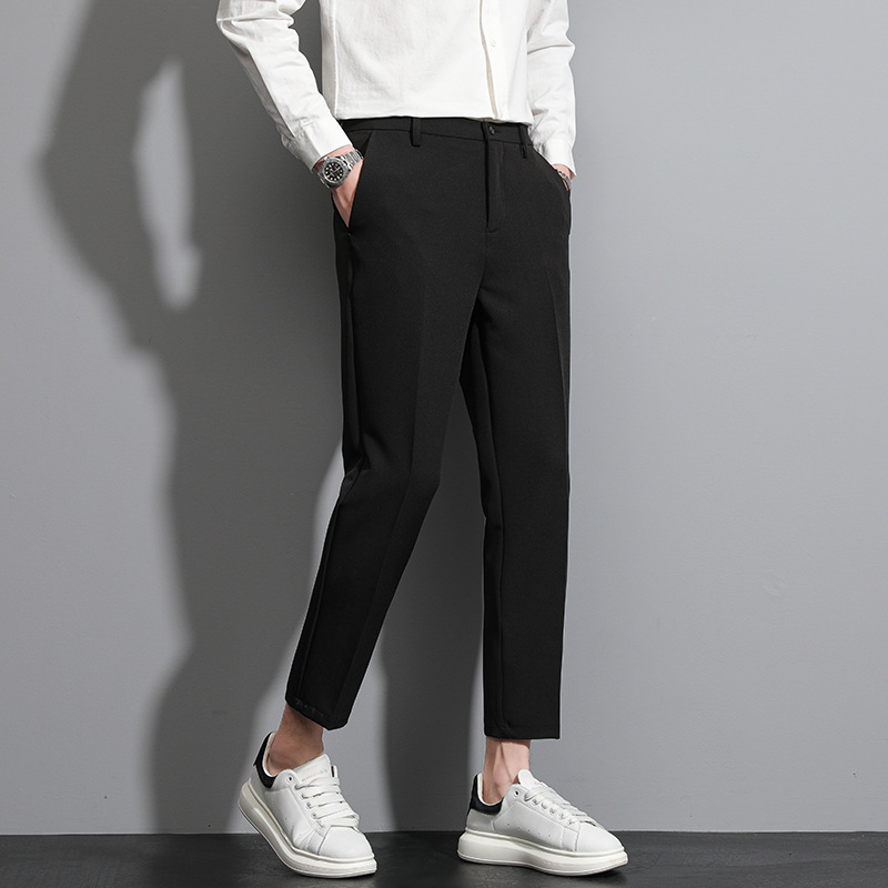 春季西裤男隐藏松紧修身直筒免烫西服裤休闲男士垂感九分西装裤子