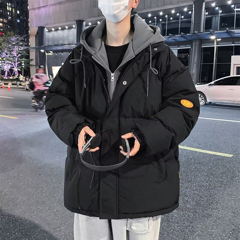 韩系棉服假两件连帽棉袄男ins潮牌冬季2023宽松oversized保暖棉衣