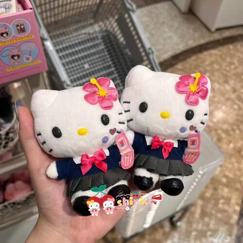 日本hello kitty挂件海军jk毛绒公仔女生包包挂饰黑皮KT猫钥匙扣