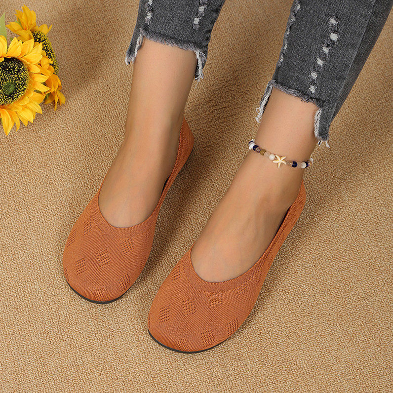 欧美大码平底圆头浅口单鞋女跨境针织面料透气四季工作鞋ebay