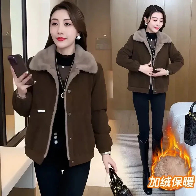 秋冬短款时尚外套女2024新款高级感宽松加绒加厚棒球棉服洋气大衣