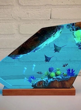 魔鬼鱼和水母树脂台灯创意艺术装饰灯海底主题夜灯送家人的礼物