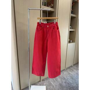 2026年春季 女 宽松直筒高级感红色阔腿牛仔裤