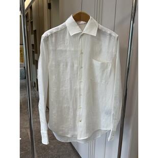 极简风白色亚麻衬衫 翻领宽松通勤风松弛感上衣 女长袖